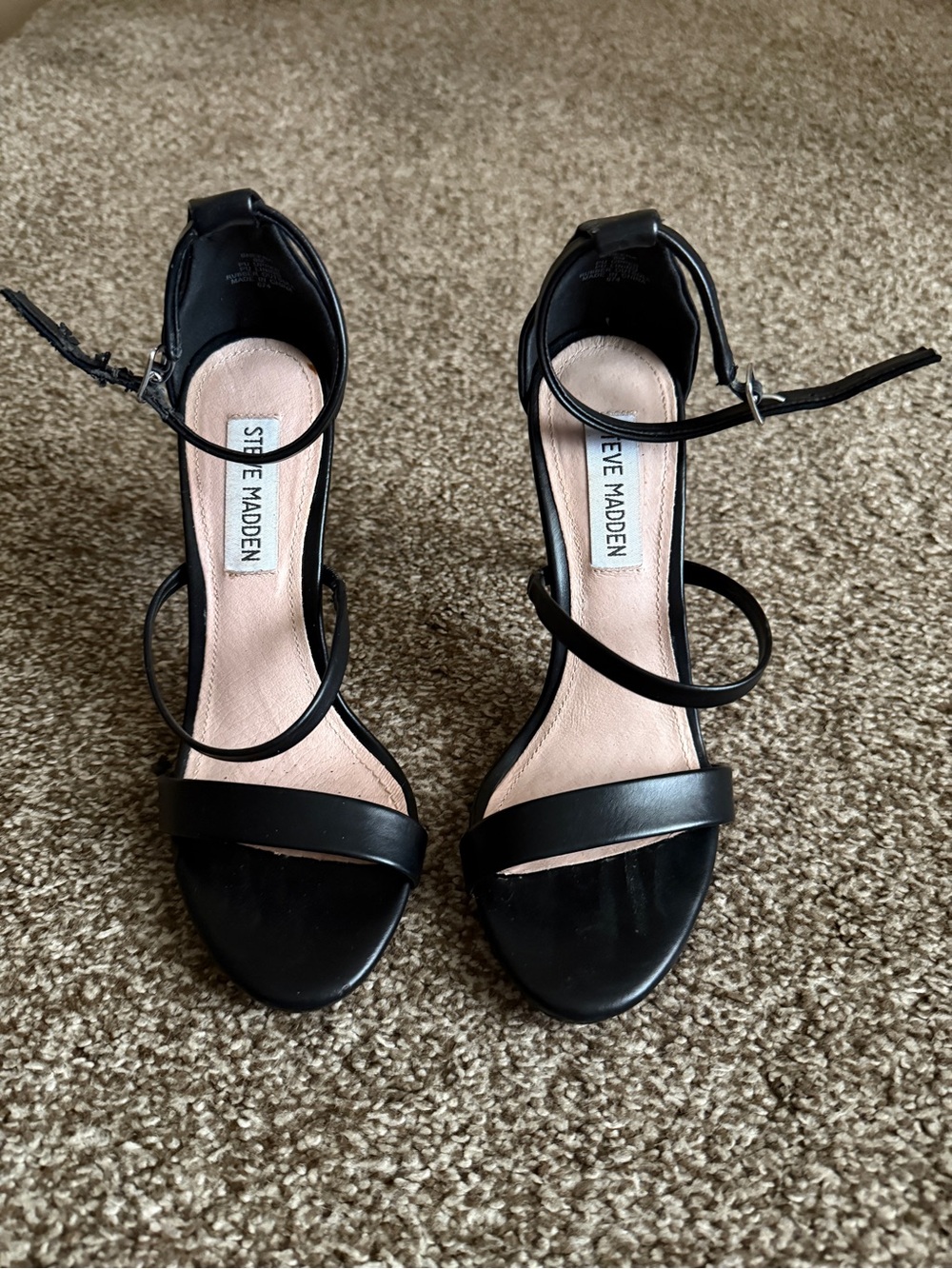 Steve Madden Black Ankle-Strap Stiletto Sandals